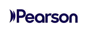 Pearson logo: navy wordmark with a curved leaf-like symbol on the left